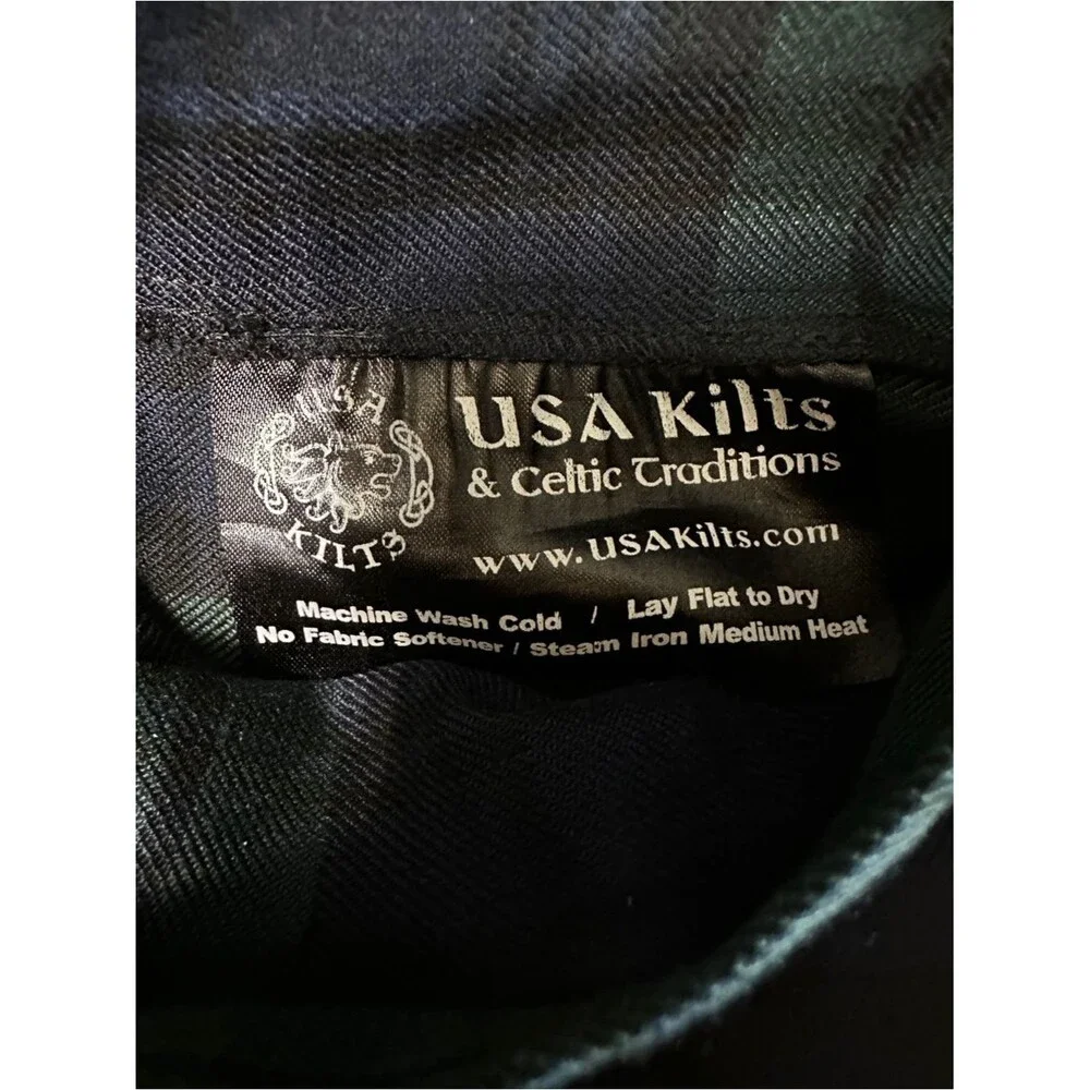 USA Kilts Black Watch Tartan Pleated Kilt Skirt Womens M Green Plaid Celtic